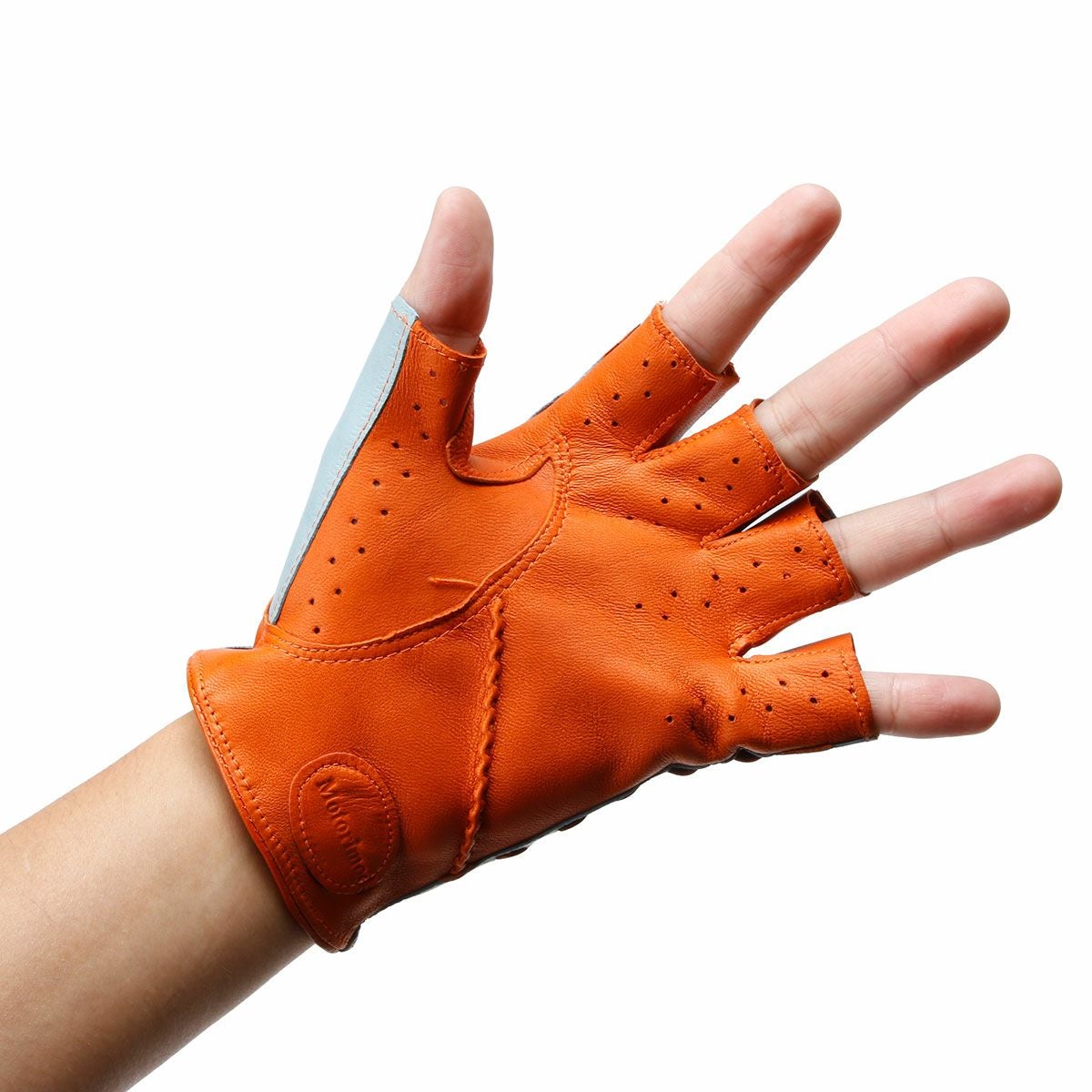 Motorimoda｜ナポリ II レザー ドライビンググローブ｜ハーフ｜スカイブルー×オレンジ