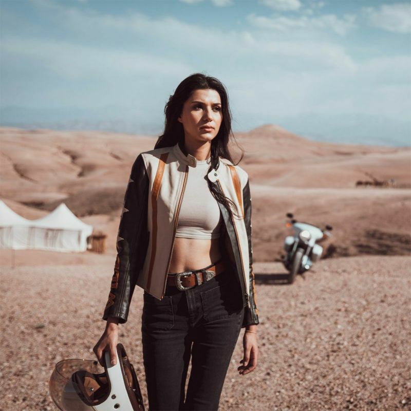 WILDUST｜スター ＆ ストライプ レザー ジャケット｜レザー｜カーキ｜モデル着用