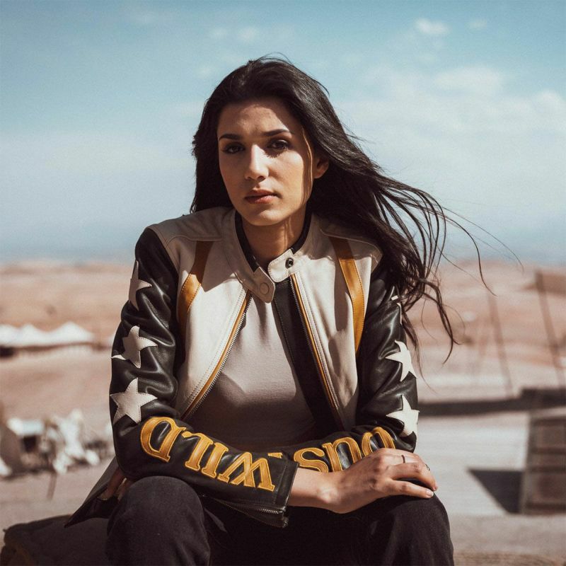 WILDUST｜スター ＆ ストライプ レザー ジャケット｜レザー｜カーキ｜モデル着用