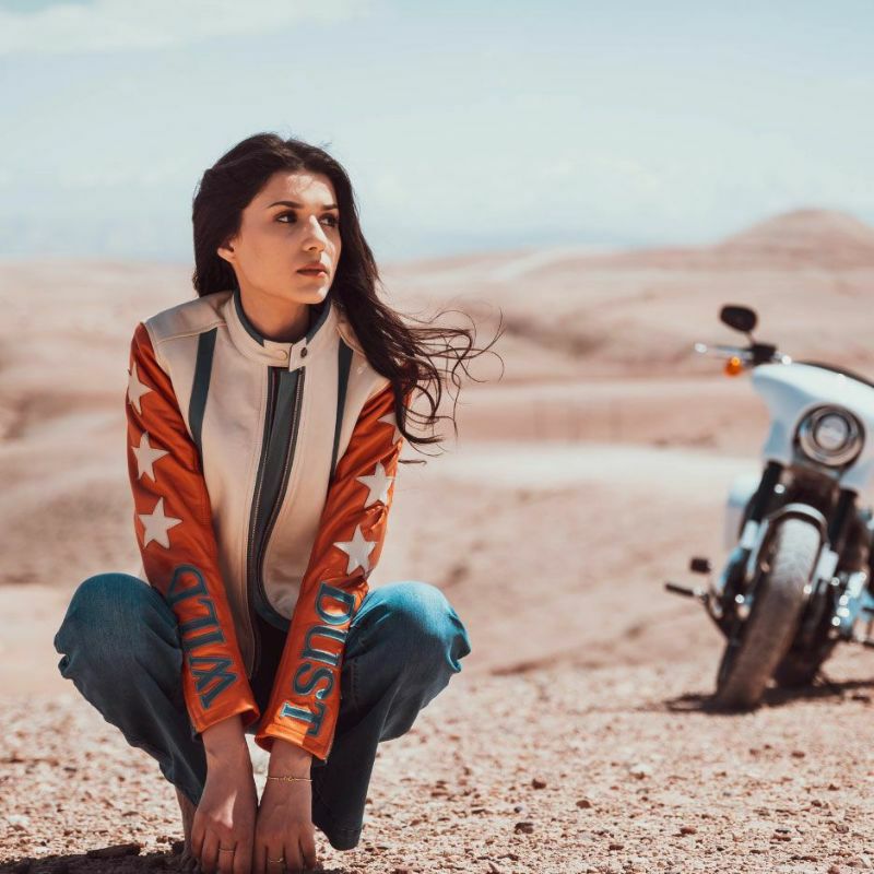 WILDUST｜スター ＆ ストライプ レザー ジャケット｜レザー｜ブリック｜モデル着用