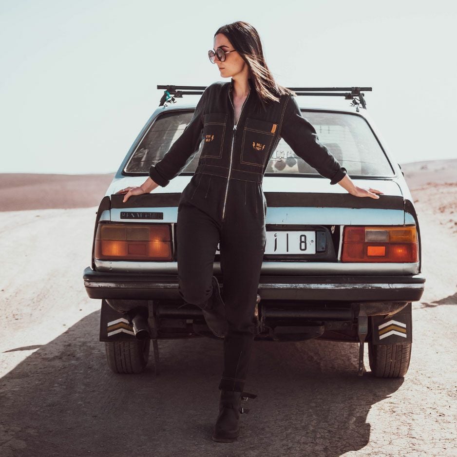 WILDUST｜アビエーター オーバーオール｜ブラック｜モデル着用