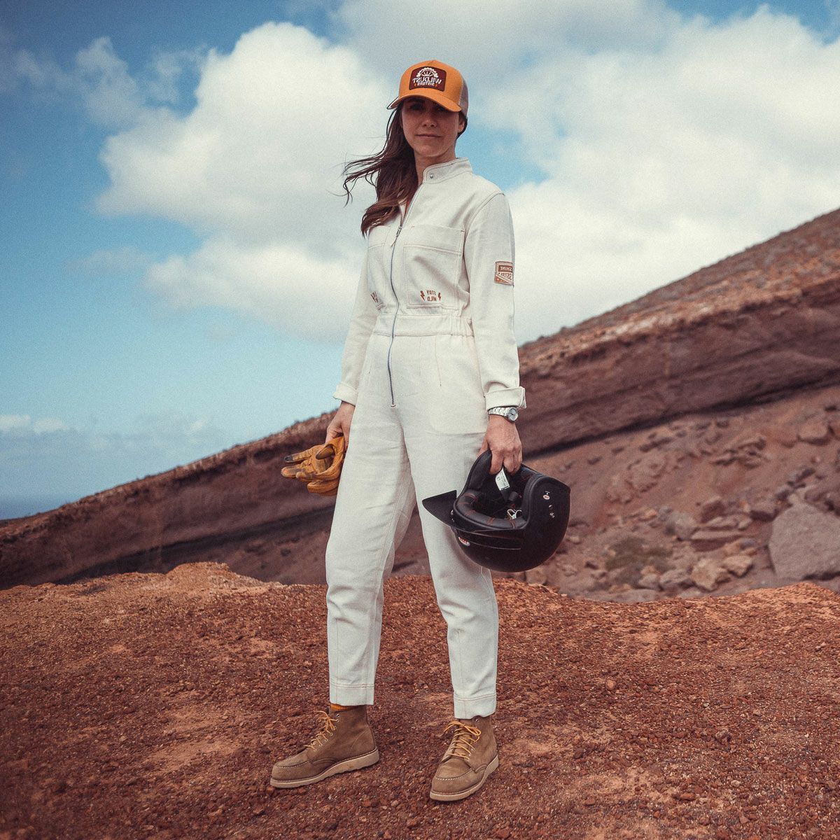 WILDUST｜アビエーター オーバーオール｜エクリュ｜モデル着用