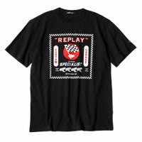 Replay｜バイカープリント クルーネック Tシャツ｜ブラック