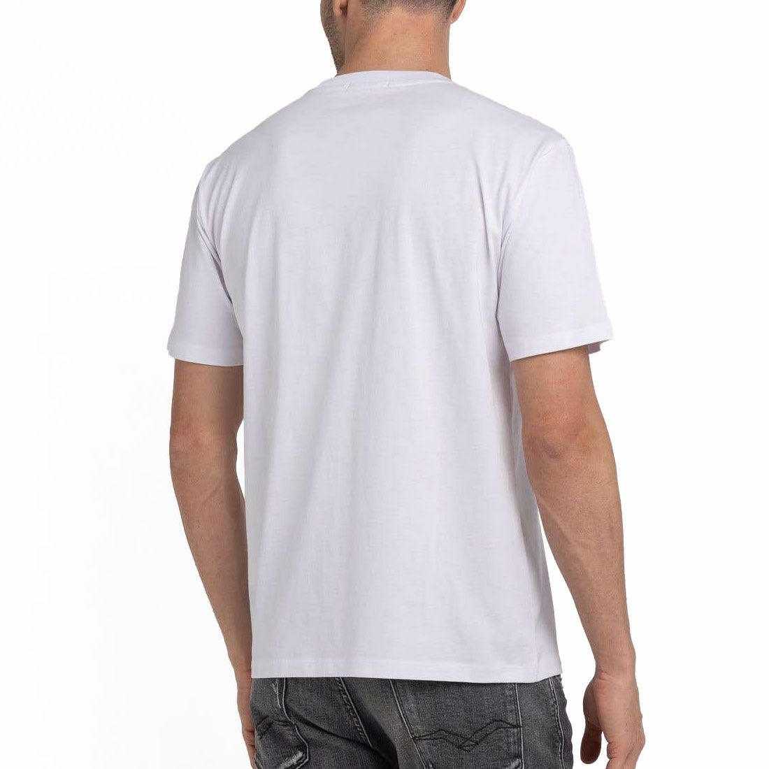 Replay｜バイカープリント クルーネック Tシャツ｜ホワイト｜モデル着用