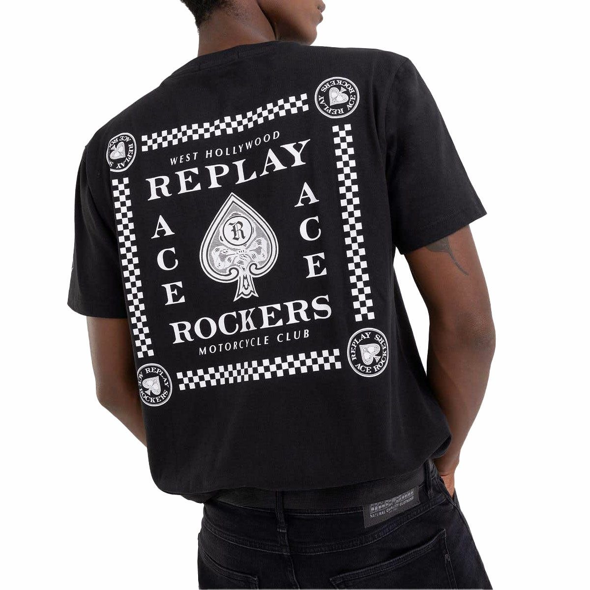 Replay｜モーターサイクル クラブ Tシャツ｜ブラック｜モデル着用