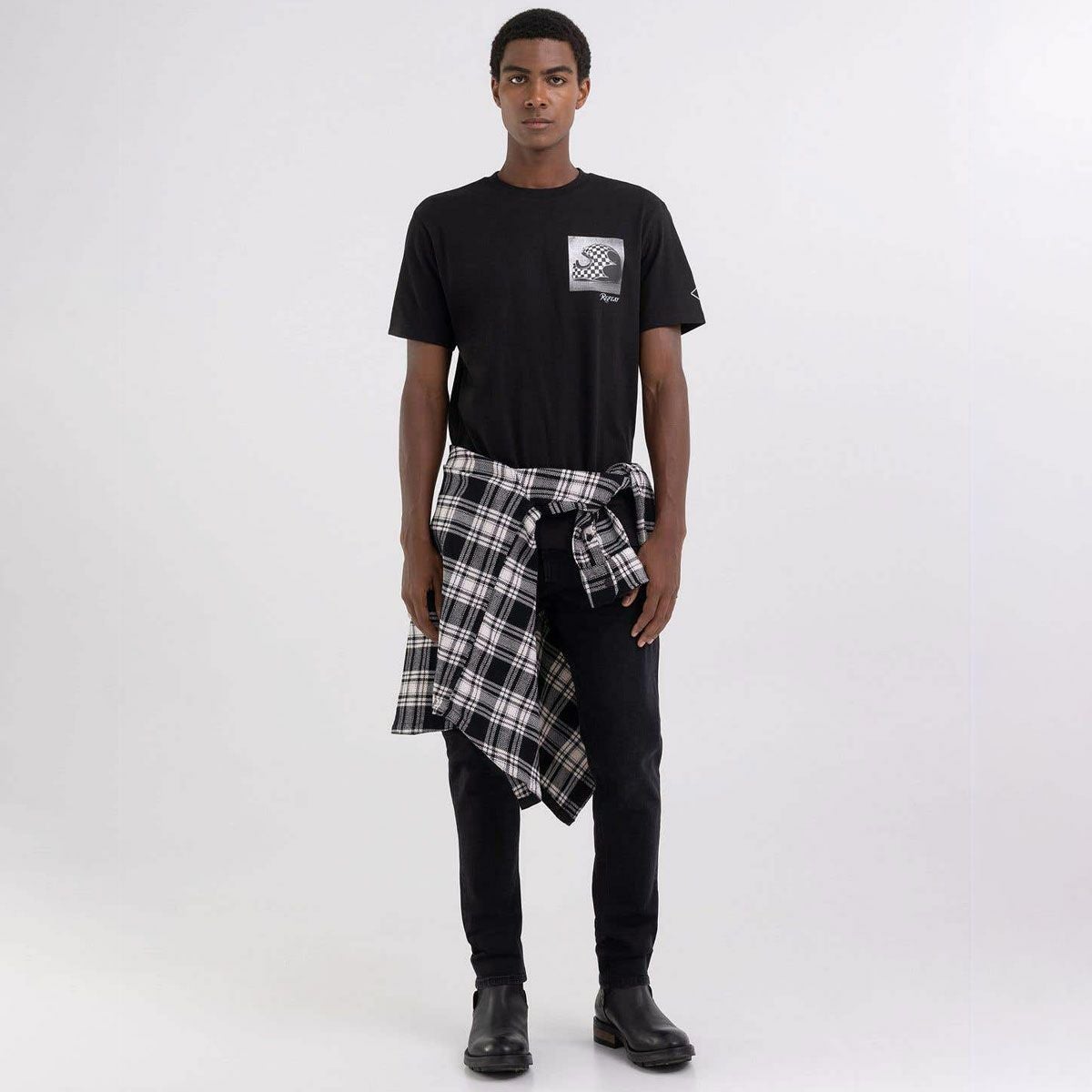 Replay｜モーターサイクル プリント Ｔシャツ｜ブラック｜モデル着用