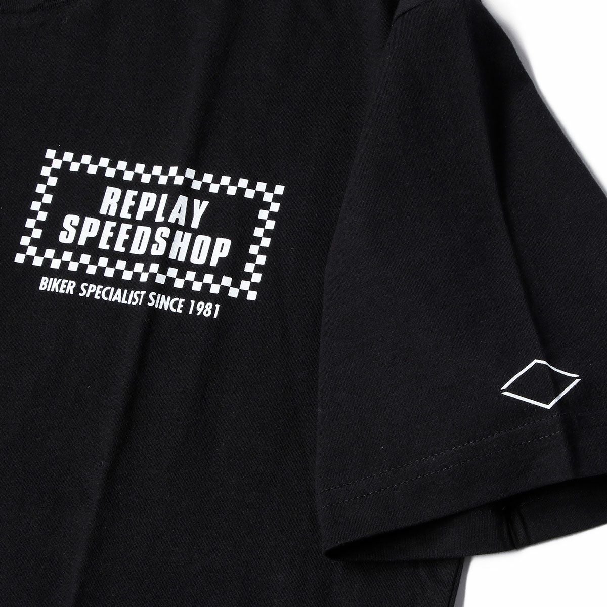 Replay｜バイカー プリント Ｔシャツ｜ブラック