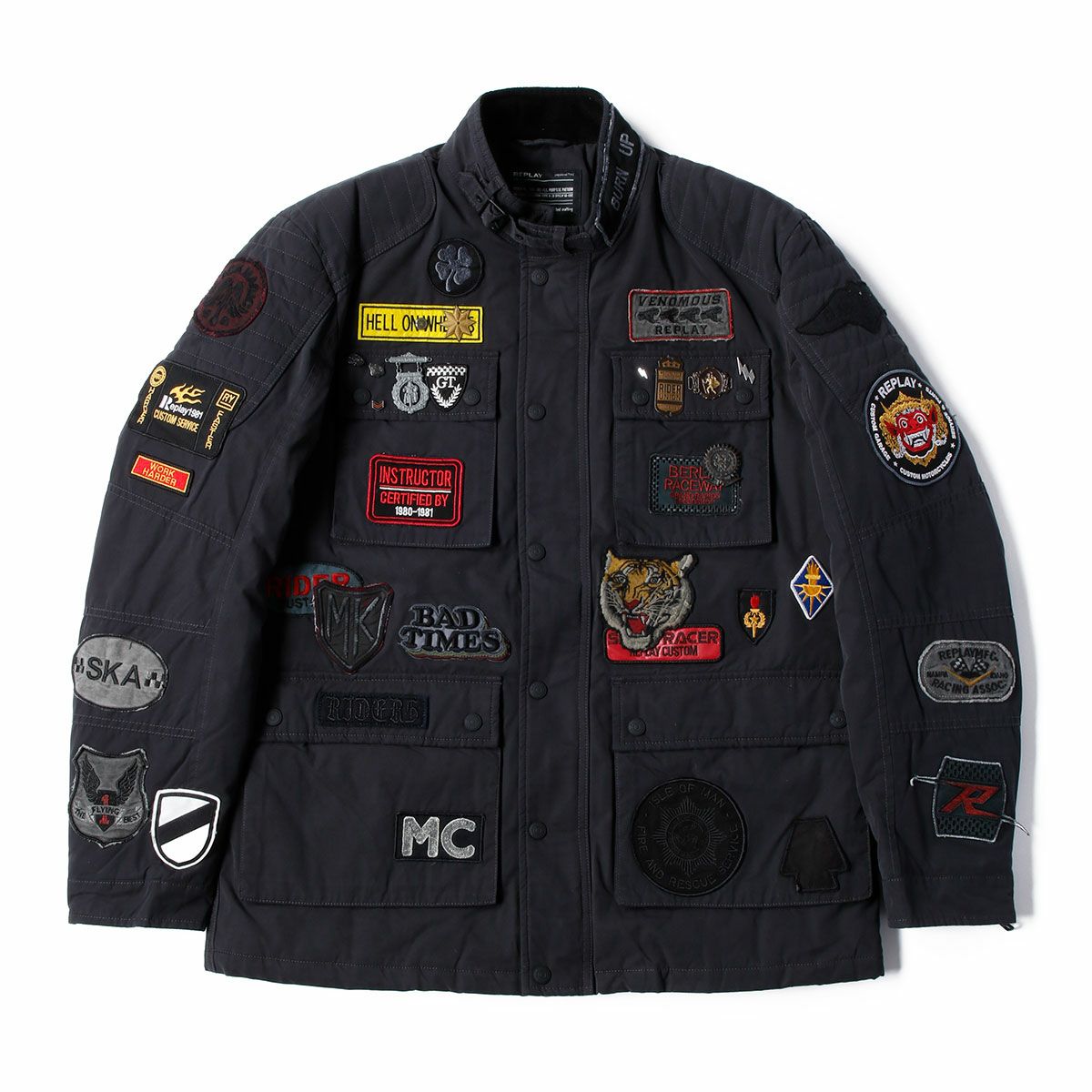 Replay｜ワックスドナイロン ライダーズパッチ バイカージャケット｜ファブリック