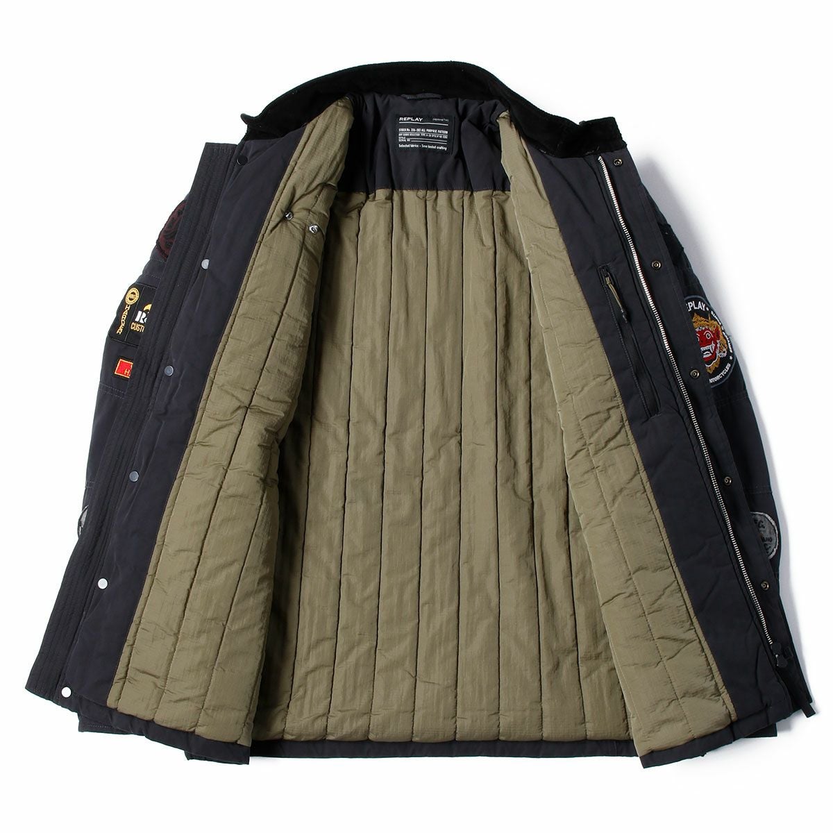 Replay｜ワックスドナイロン ライダーズパッチ バイカージャケット｜ファブリック｜パイレーツブラック