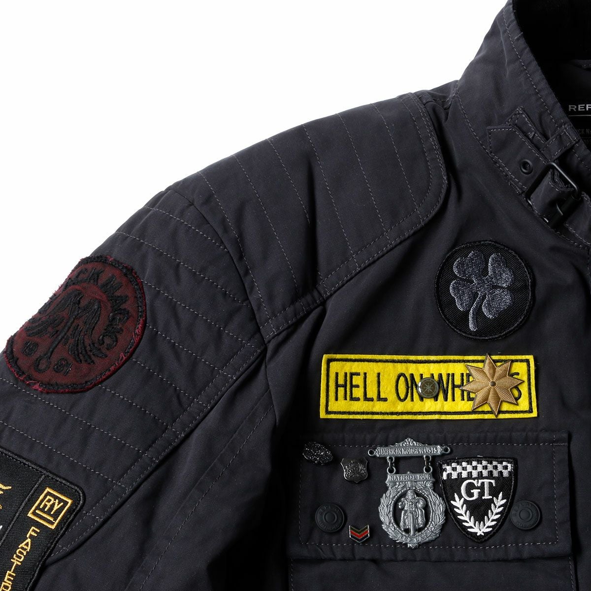 Replay｜ワックスドナイロン ライダーズパッチ バイカージャケット｜ファブリック｜パイレーツブラック