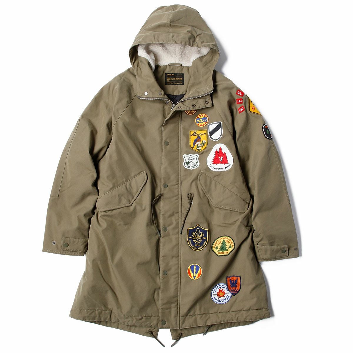 Replay｜フーディ パッチコート｜ファブリック