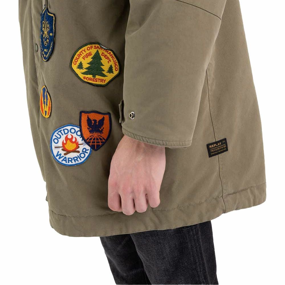 Replay｜フーディ パッチコート｜ファブリック｜アーミーグリーン｜モデル着用