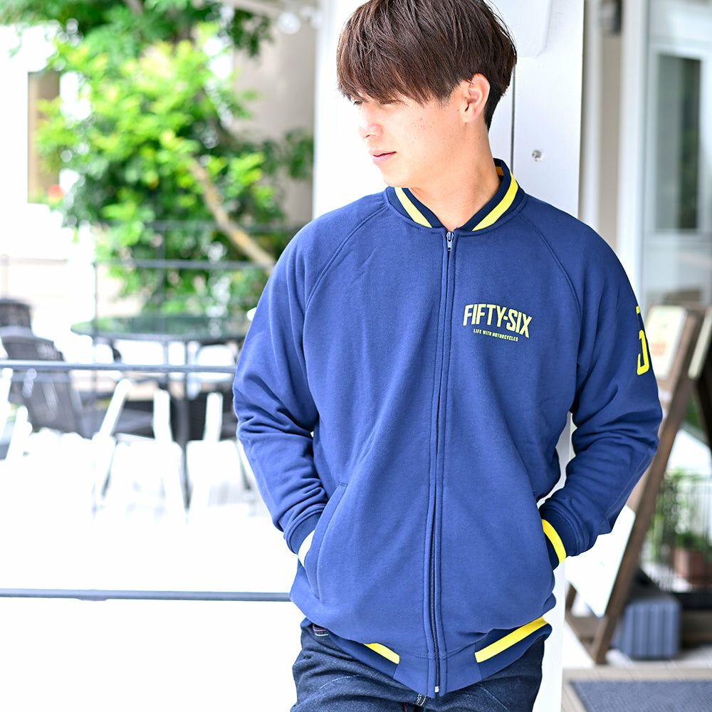 56design｜ジップ アップ スウェット｜ネイビー｜モデル着用