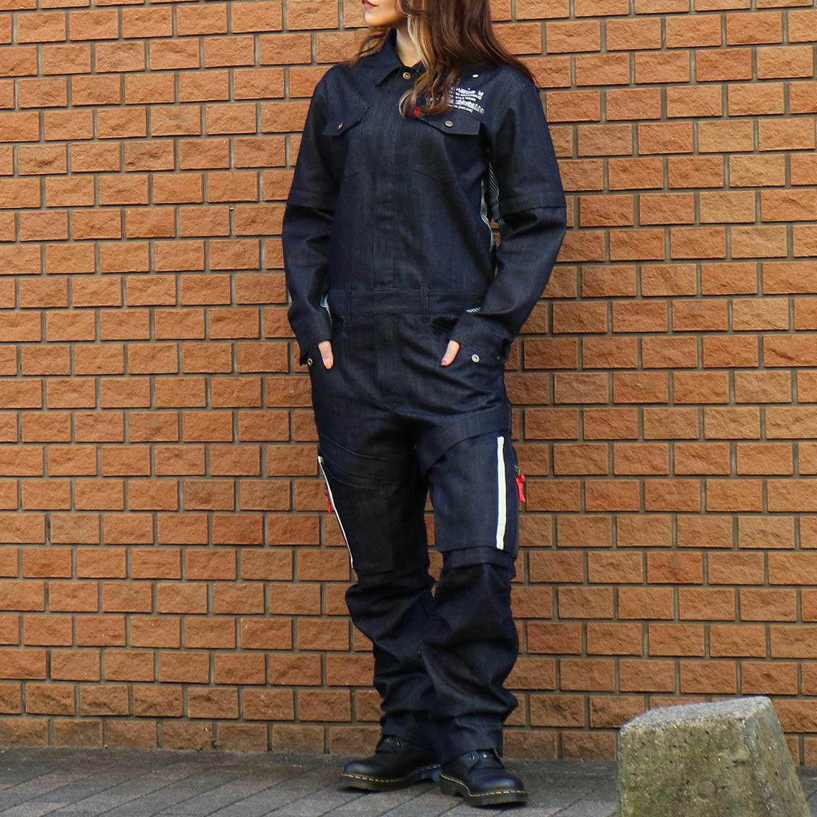 SHINICHIRO ARAKAWA｜オペラ｜オーバーオール｜インディゴ×ヒッコリー｜モデル着用