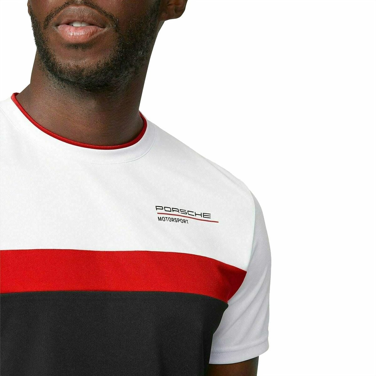 PORSCHE｜ポルシェ FW カラー ブロック Tシャツ｜ブラック｜モデル着用