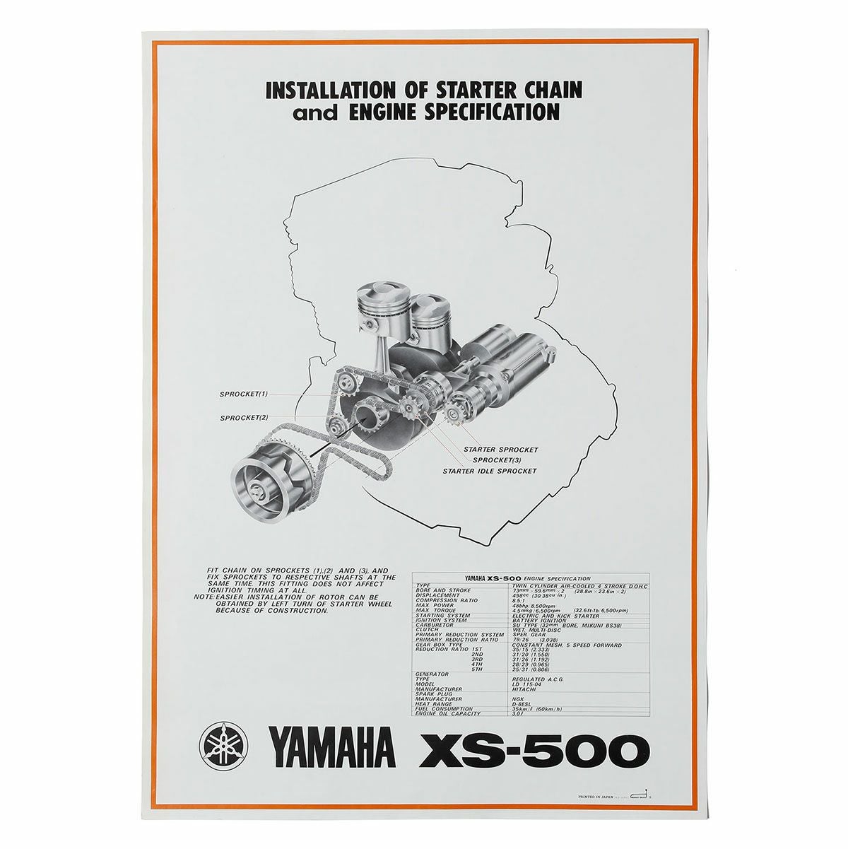 ヤマハ XS500 エンジン イラストレーション ヴィンテージポスター 4枚