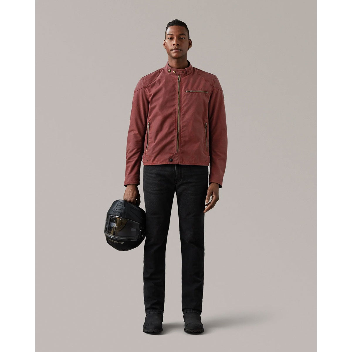 BELSTAFF｜アリエル モーターサイクル ジャケット｜ファブリック｜レーシングレッド｜モデル着用