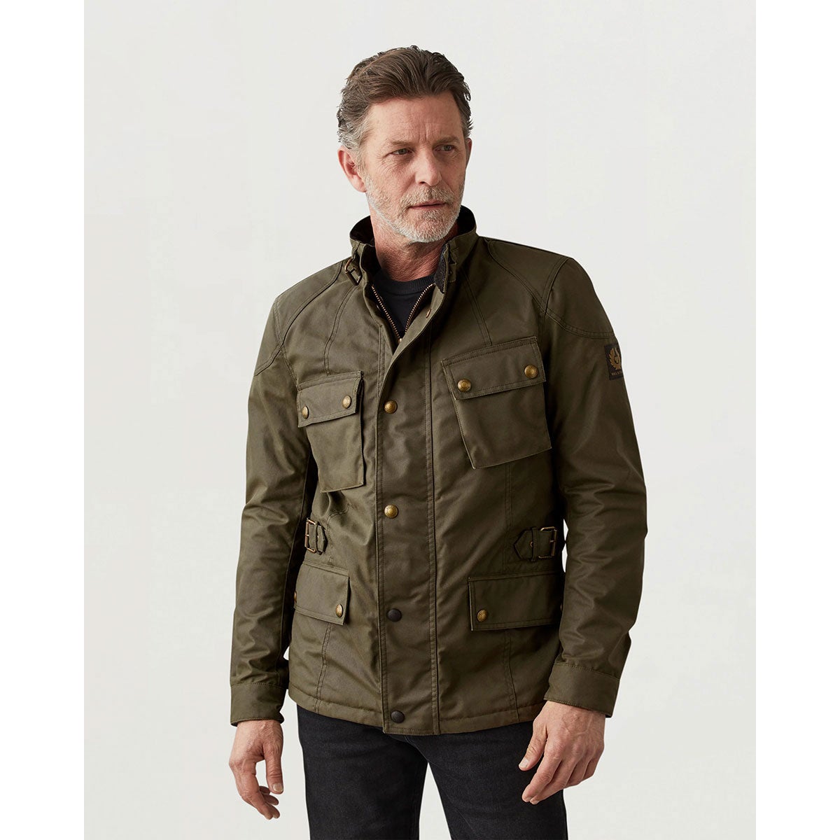 BELSTAFF｜クロスビー モーターサイクル ジャケット｜ファブリック｜フォレストグリーン｜モデル着用