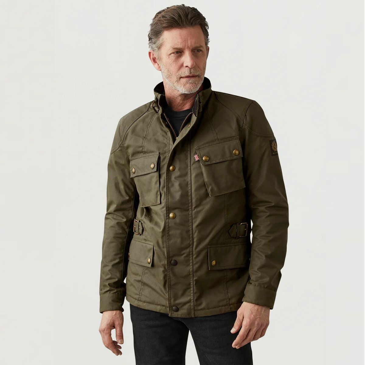 BELSTAFF｜クロスビー モーターサイクル ジャケット｜ファブリック｜フォレストグリーン｜モデル着用