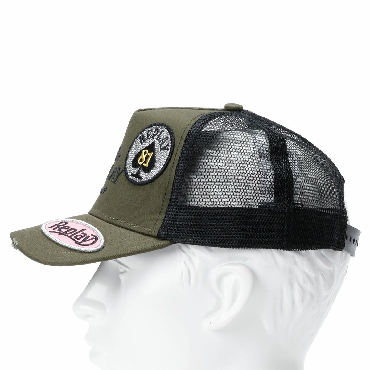 Replay｜ロゴパッチ キャップ｜帽子｜モスグリーン｜着用