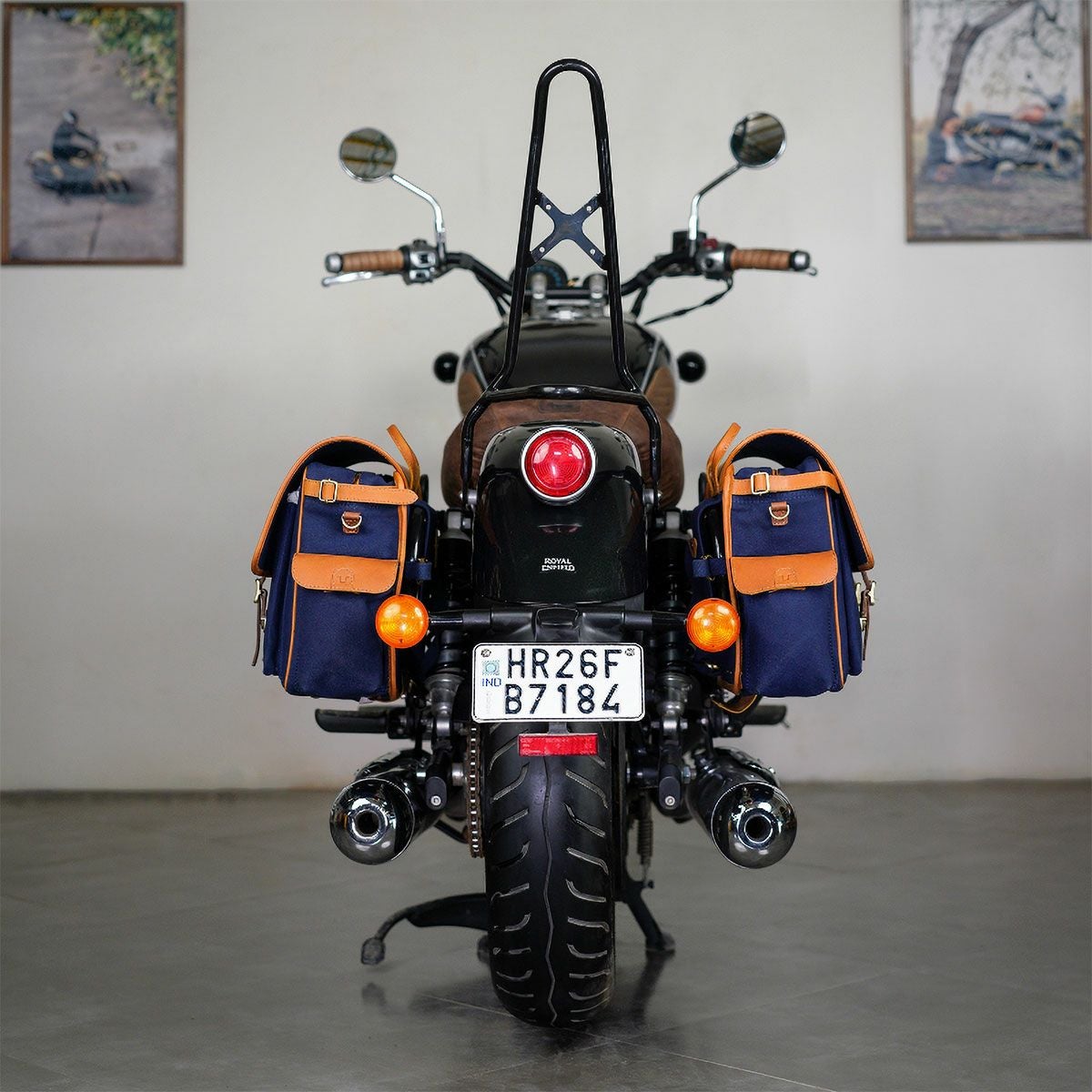 Trip Machine｜エクスペディション サドルバッグ （左右ペア）｜サイドバッグ｜ブルー×タン｜使用イメージ