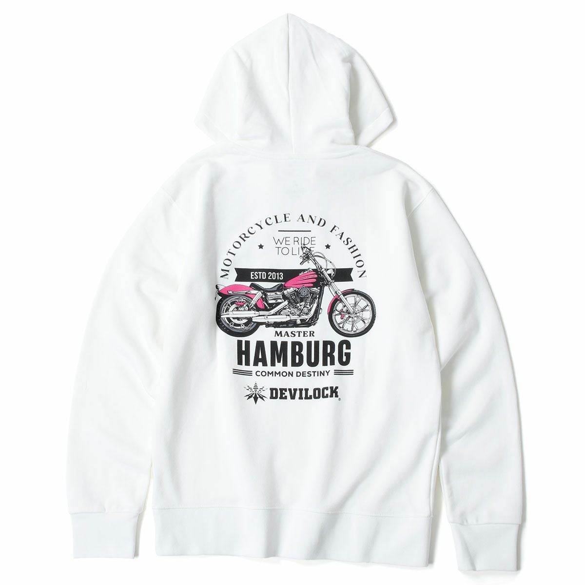 ハンバーグ師匠 x DEVILOCK｜BIKE HOODIE｜フーディ｜ホワイト
