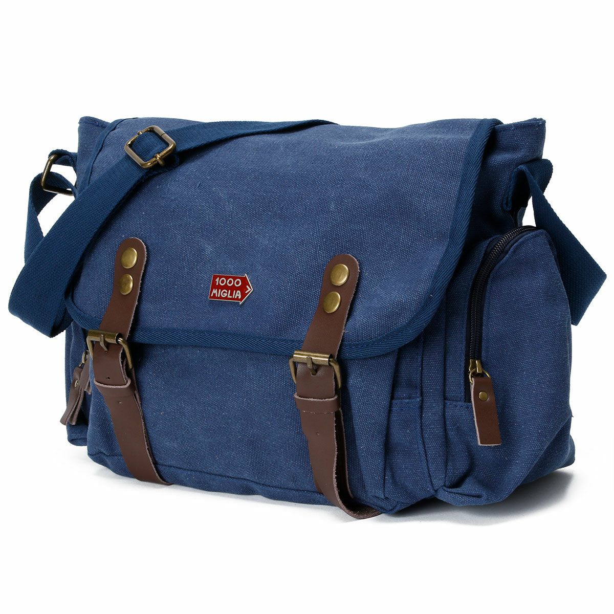 Mille Miglia｜ミッレミリア キャンバス コットン ショルダーバッグ｜ブルー