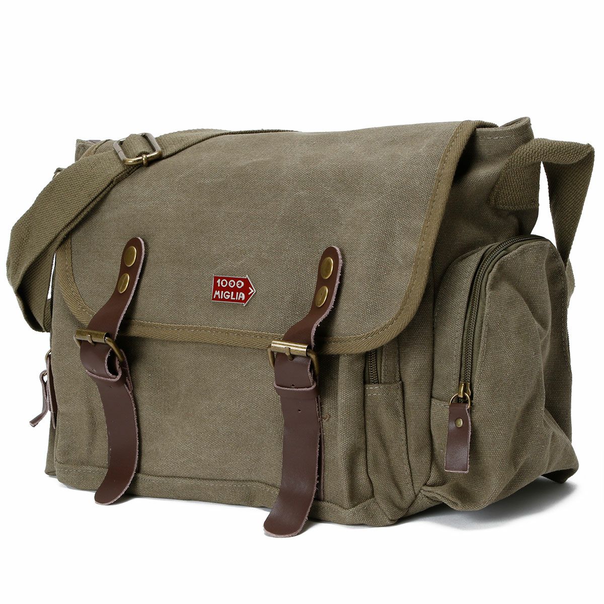 Mille Miglia｜ミッレミリア キャンバス コットン ショルダーバッグ｜グリーン