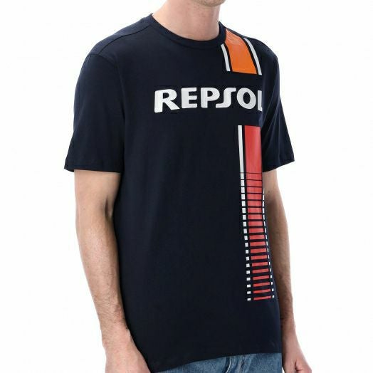 REPSOL HONDA｜レプソル オフィシャル ストライプ Tシャツ｜ブルー｜モデル着用
