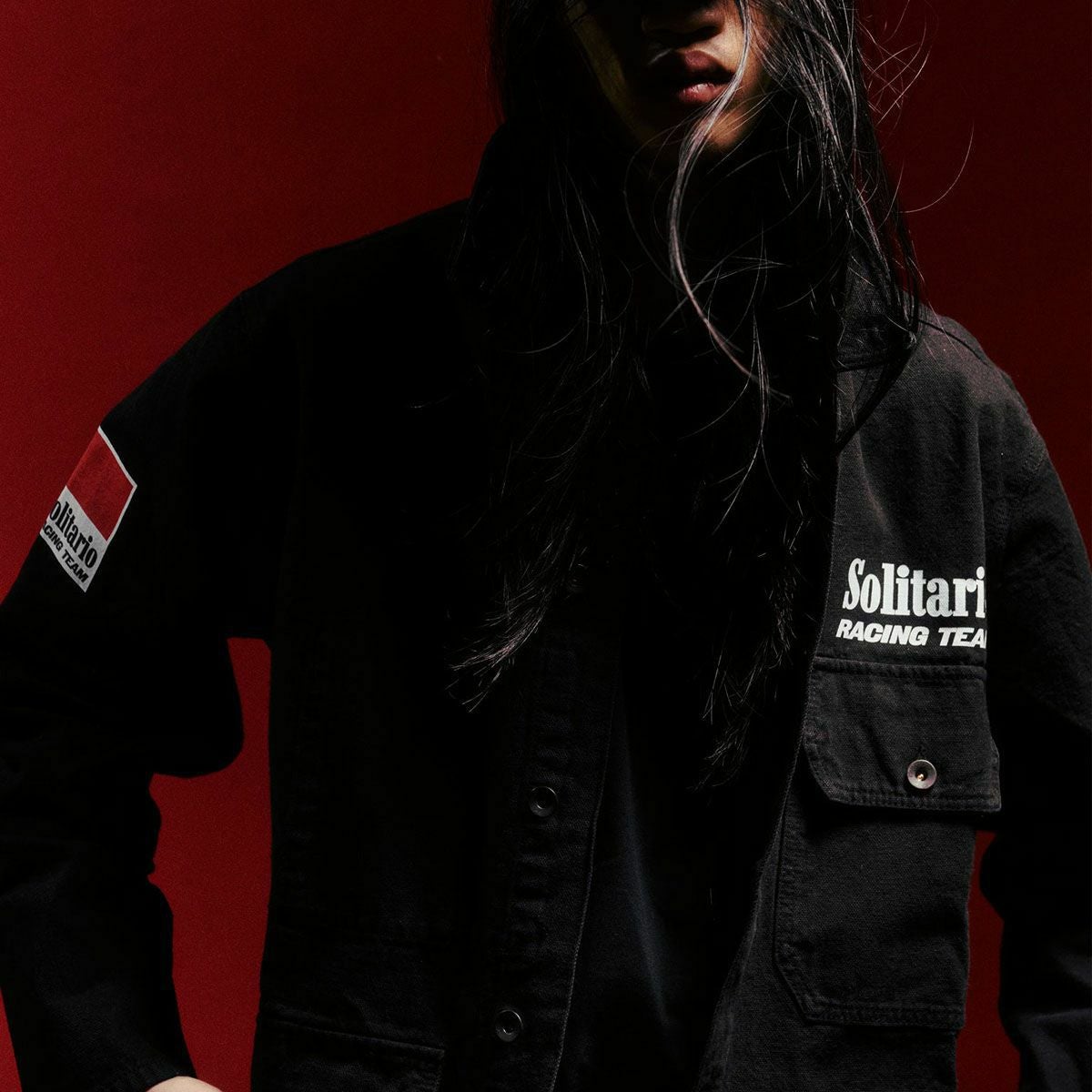 El Solitario｜ソリタリオ レーシング チーム ワーカー ジャケット｜ファブリック｜ブラック｜モデル着用