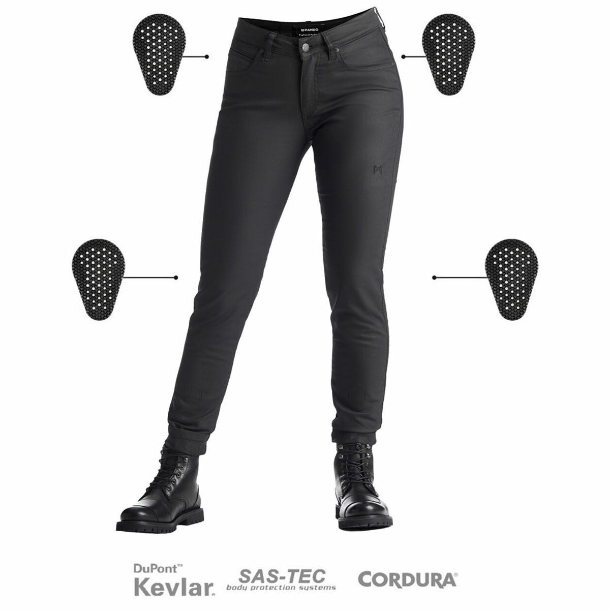 PANDO MOTO｜ロリカ スリム ｜デニム｜ブラック｜モデル着用