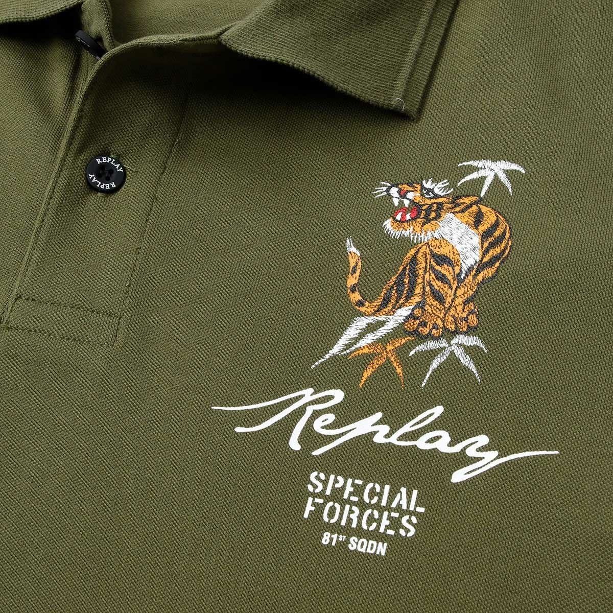 Replay｜タイガーグラフィック ポロシャツ｜アーミーグリーン