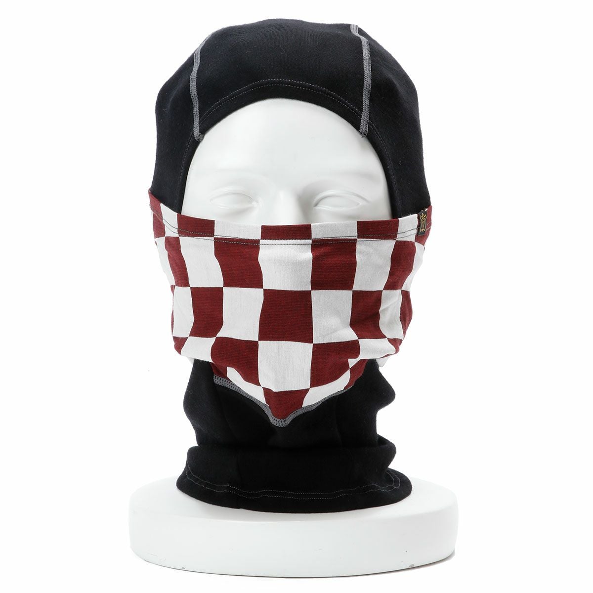 Goldtop｜メリノウール バラクラバ｜ネックカバー｜レッド×ホワイト｜着用