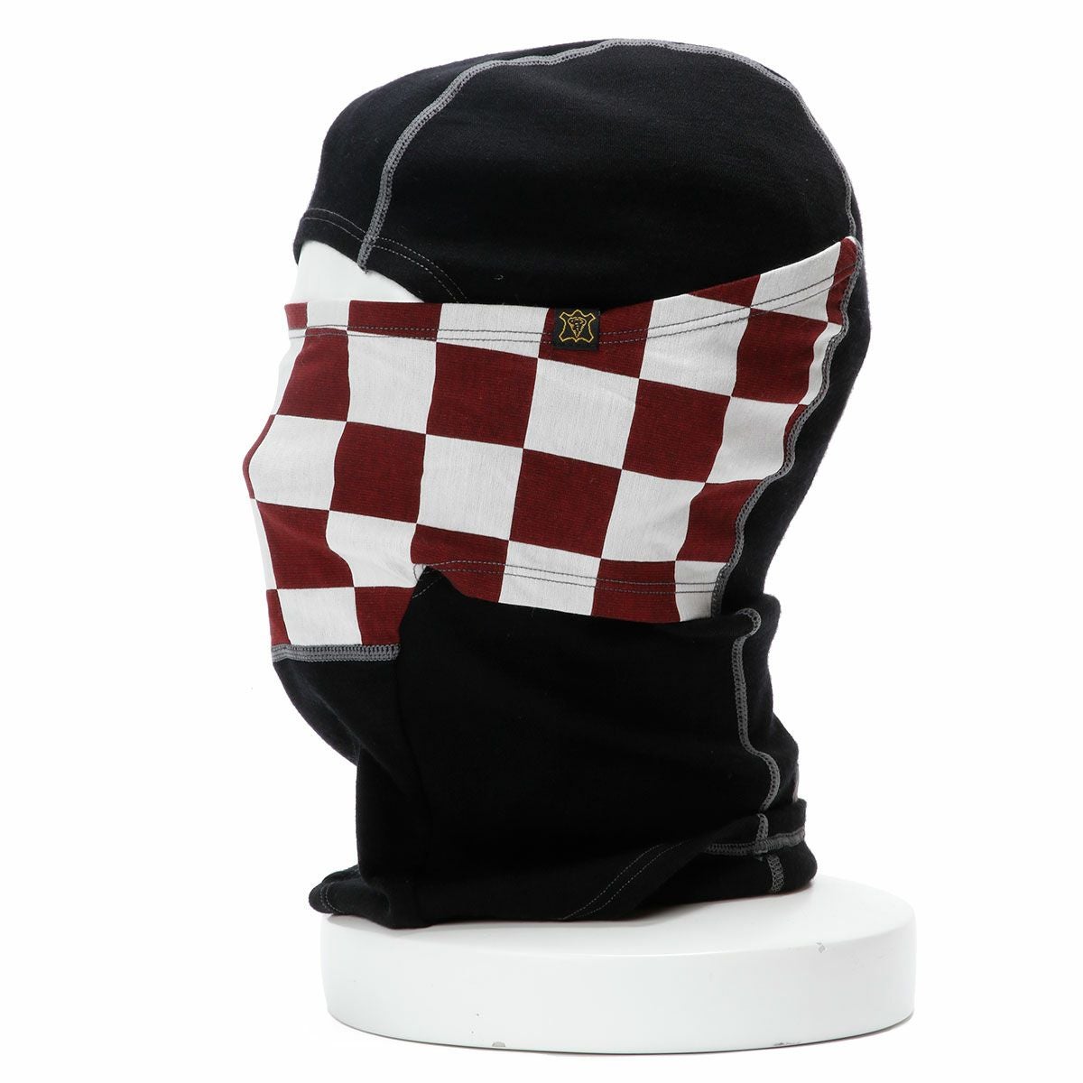 Goldtop｜メリノウール バラクラバ｜ネックカバー｜レッド×ホワイト｜着用