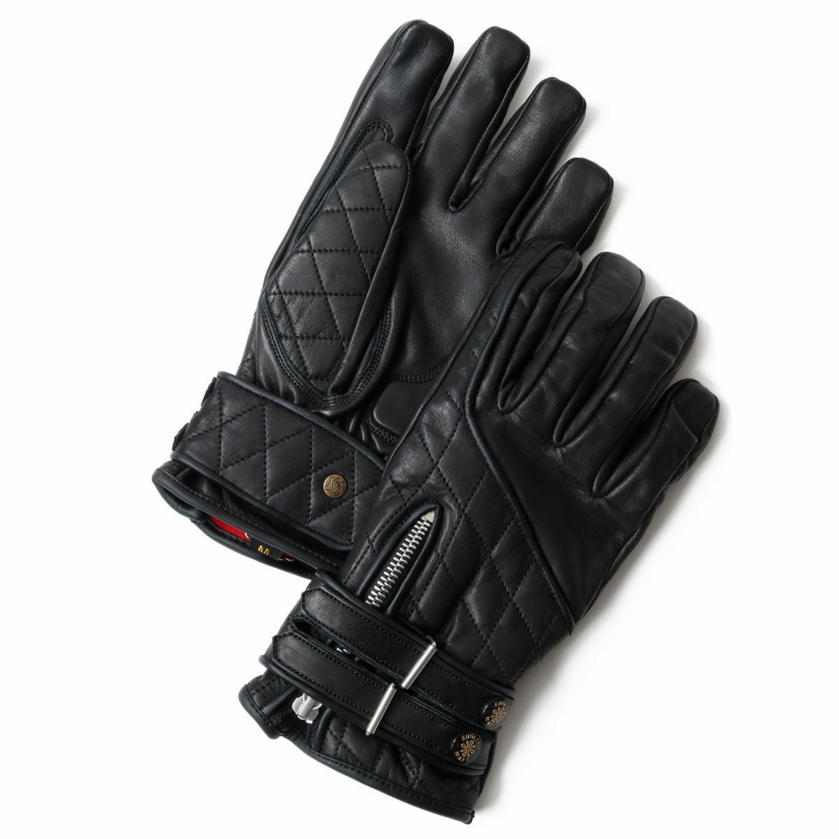 Goldtop｜キルティング カフェレーサー レザーグローブ｜3シーズン｜ブラック