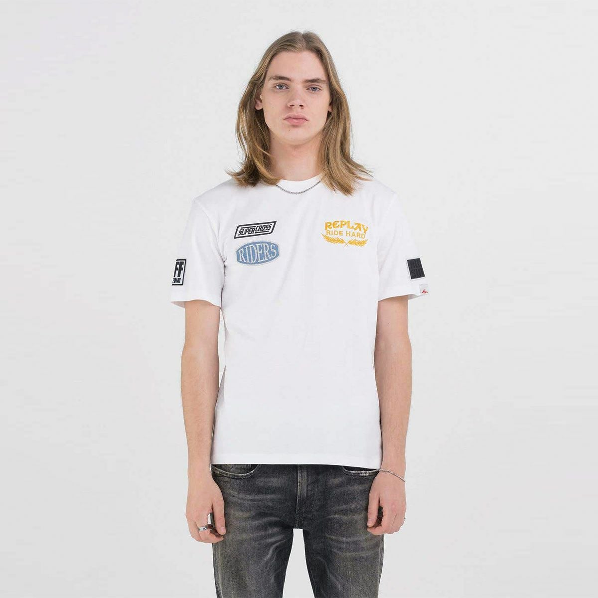 Replay｜スーパークロス ライダー グラフィック Tシャツ｜ホワイト｜モデル着用