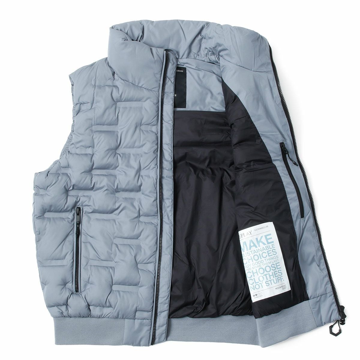 Replay｜エンボス リサイクルファイン ベスト｜スモークドアズール
