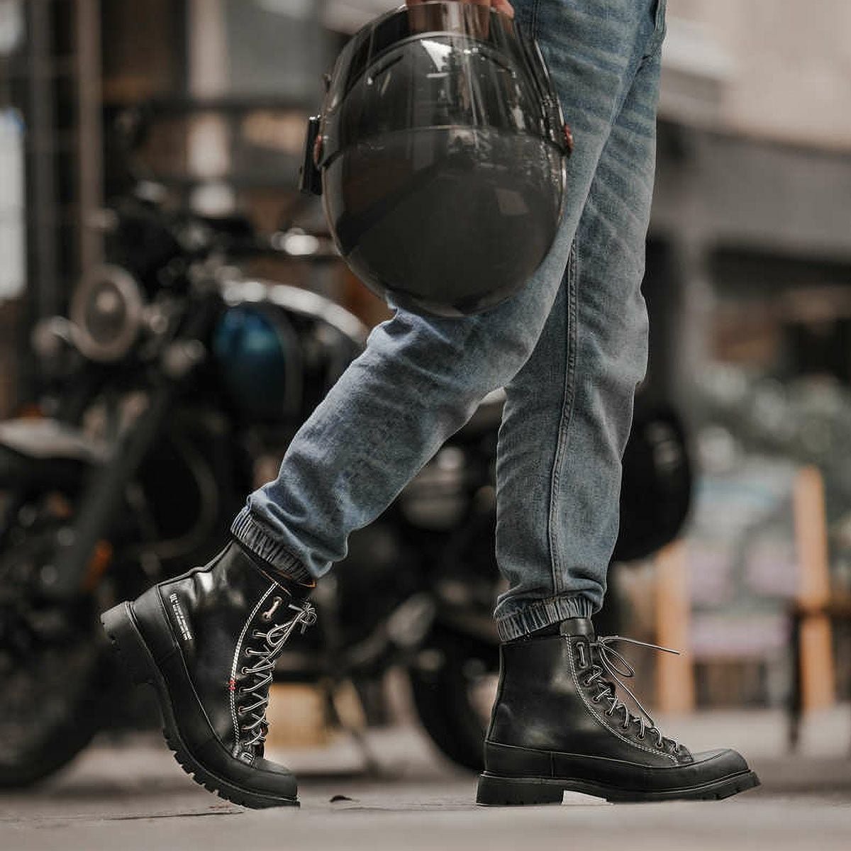 UMBERTO x LUCE｜フィンチ モーターサイクル ブーツ｜ブーツタイプ｜ブラック｜モデル着用