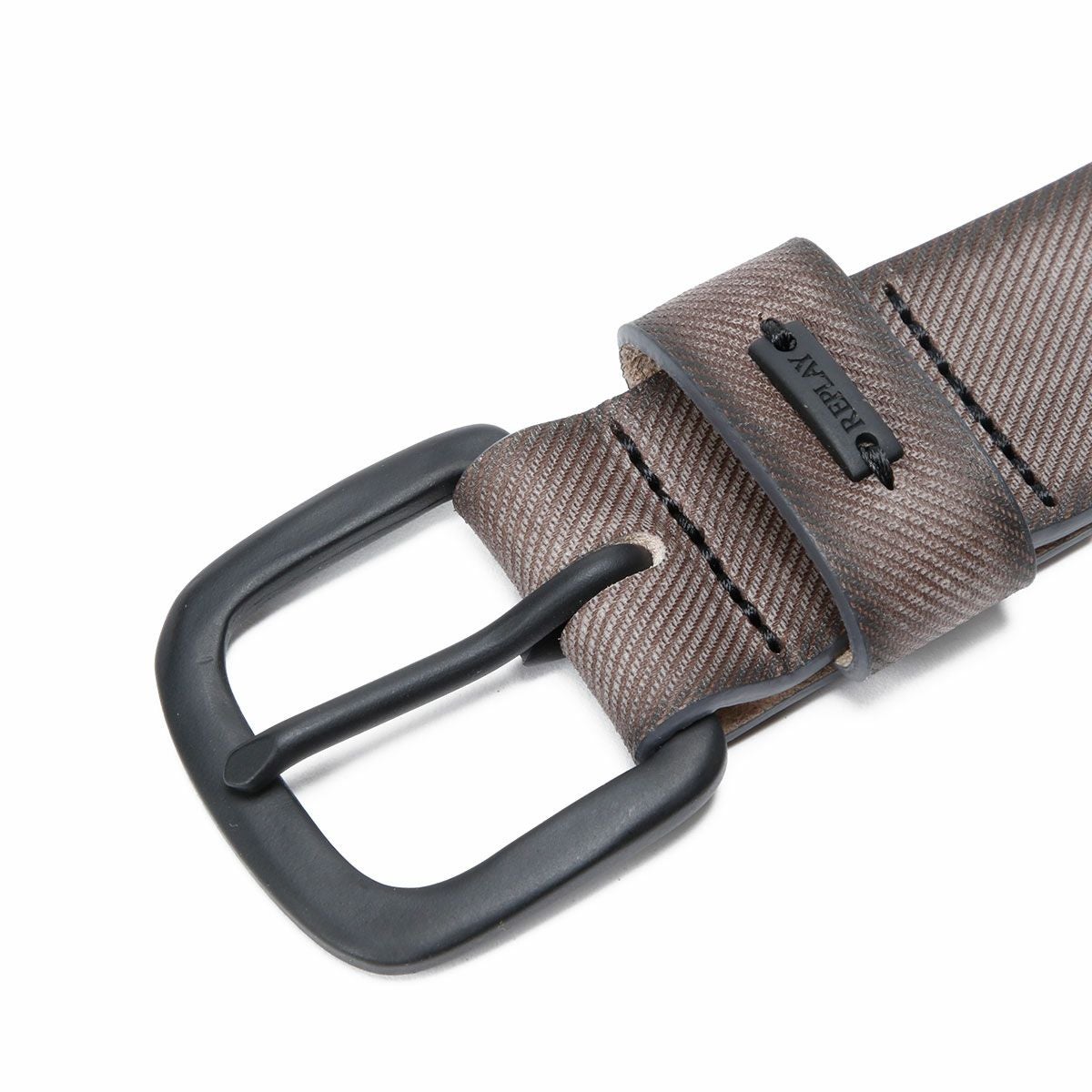 Replay｜デニム エフェクト レザー ベルト｜ブリンドル