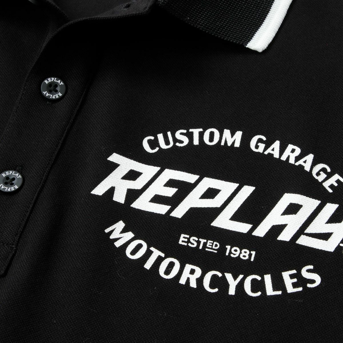 Replay｜ストレッチ コットン ピケ ポロシャツ｜ブラック