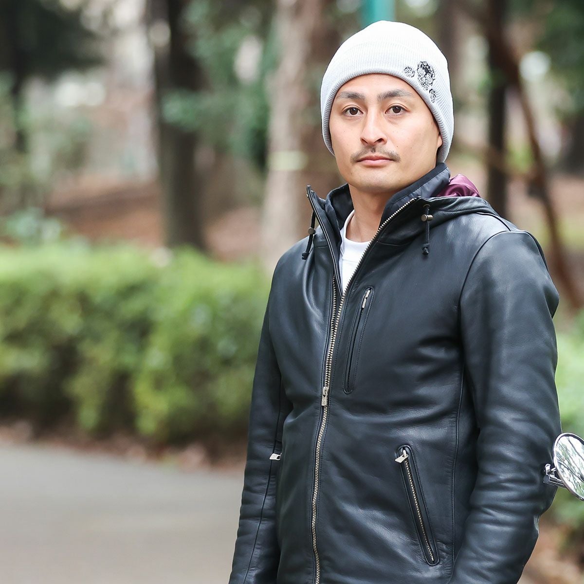 Dark｜ダブルニット｜帽子｜グレー｜モデル着用