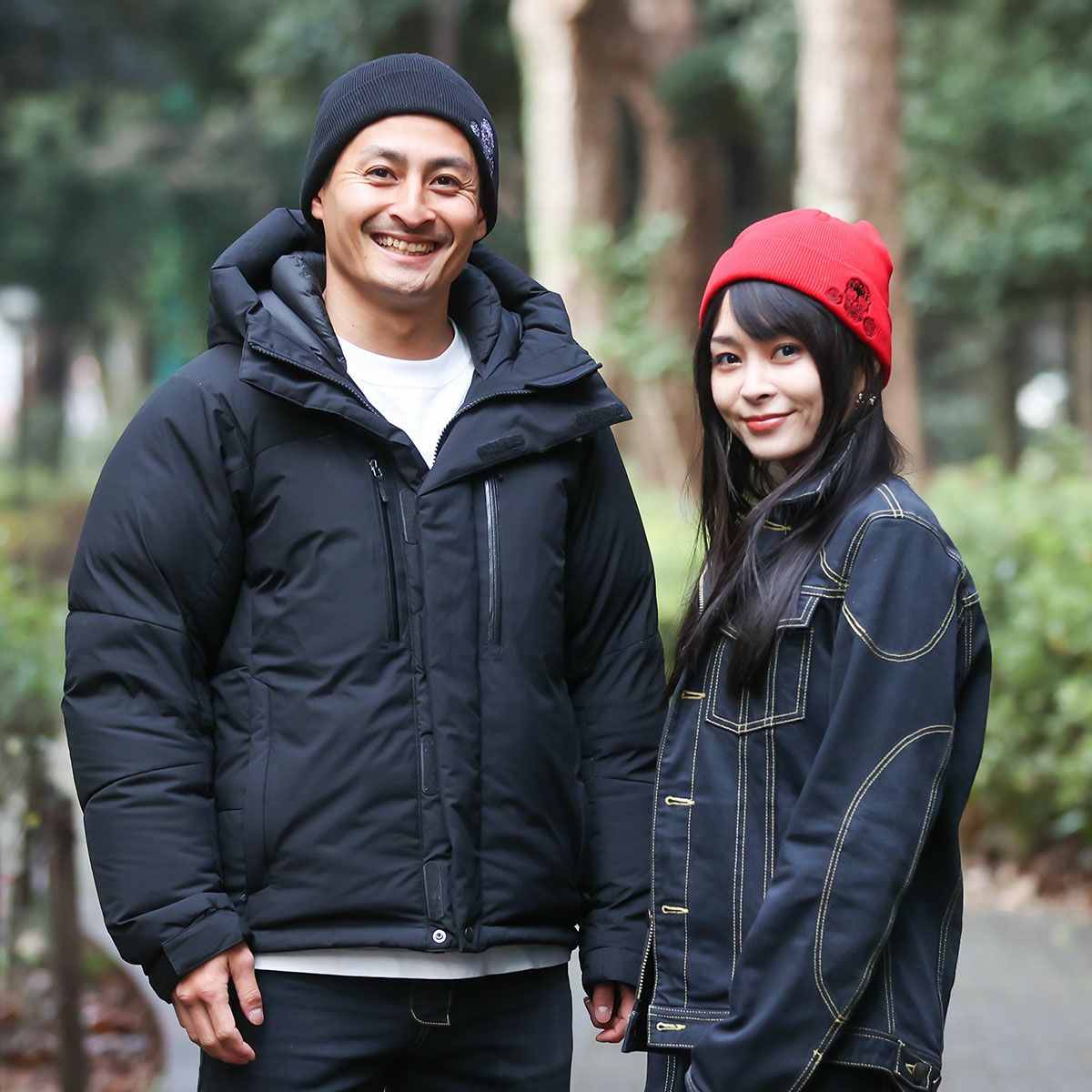 Dark｜ダブルニット｜帽子｜ブラック｜レッド｜モデル着用