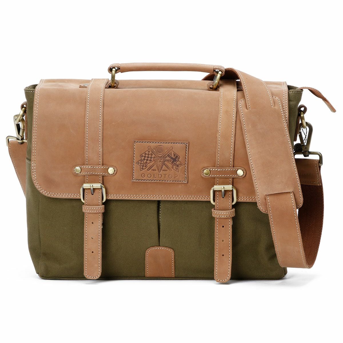 Goldtop｜キャンバスレザー メッセンジャーバッグ｜ショルダー｜オリーブグリーン×ライトタン