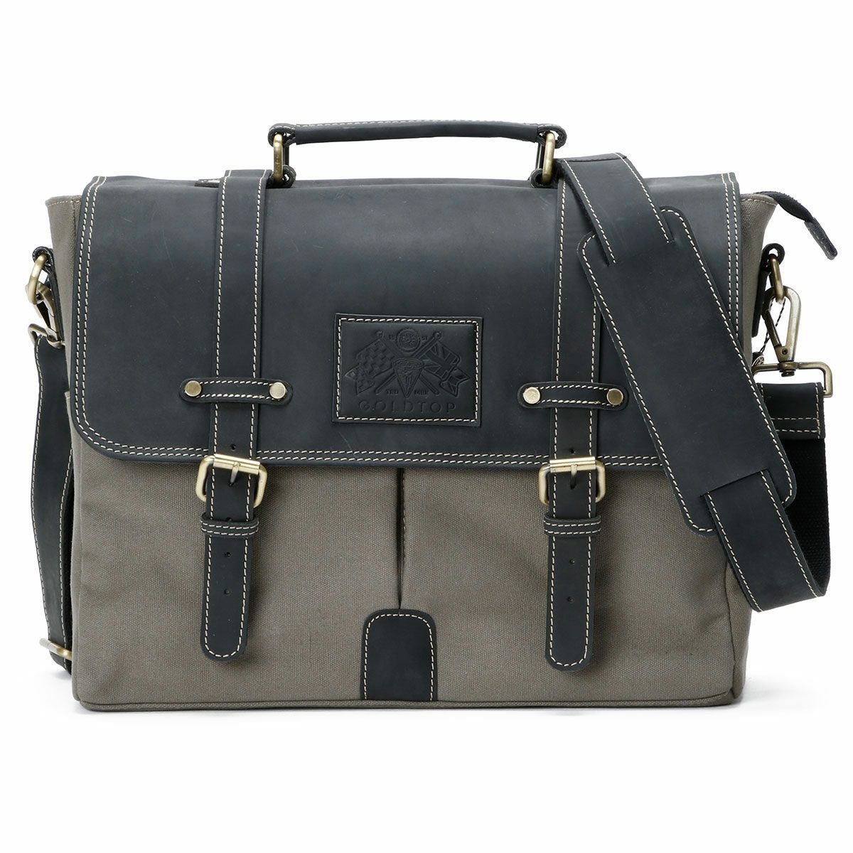 Goldtop｜キャンバスレザー メッセンジャーバッグ｜ショルダー｜グレー×ブラック