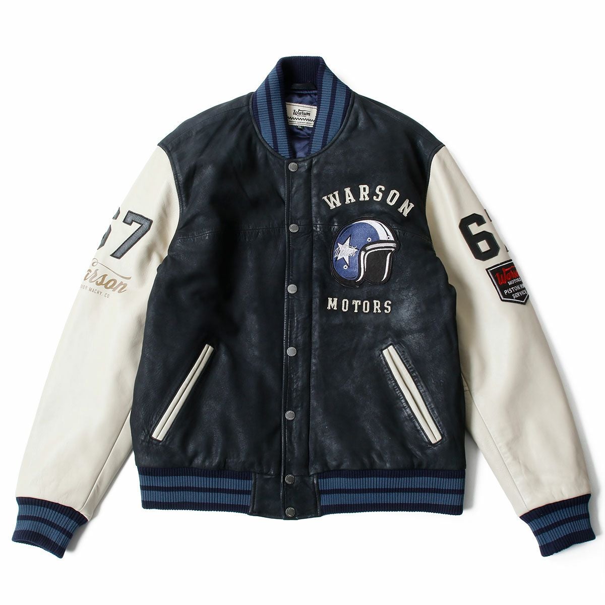 Warson Motors｜バーシティ レザージャケット｜アウター｜ブラック×オフホワイト