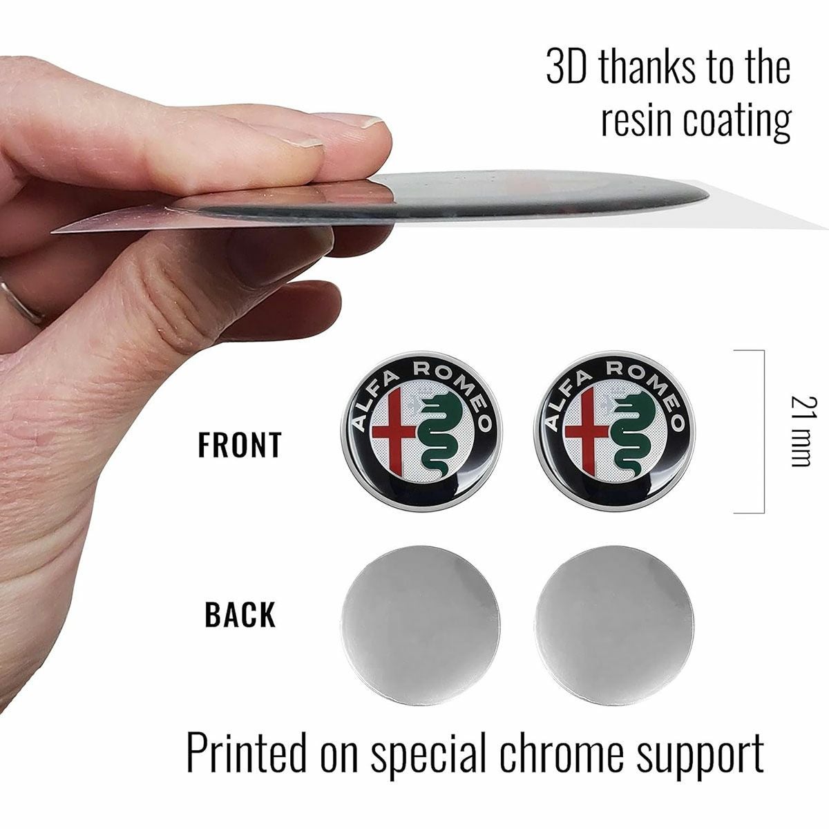 アルファロメオ 3D ロゴ 21mm ラウンド ステッカー (2個セット