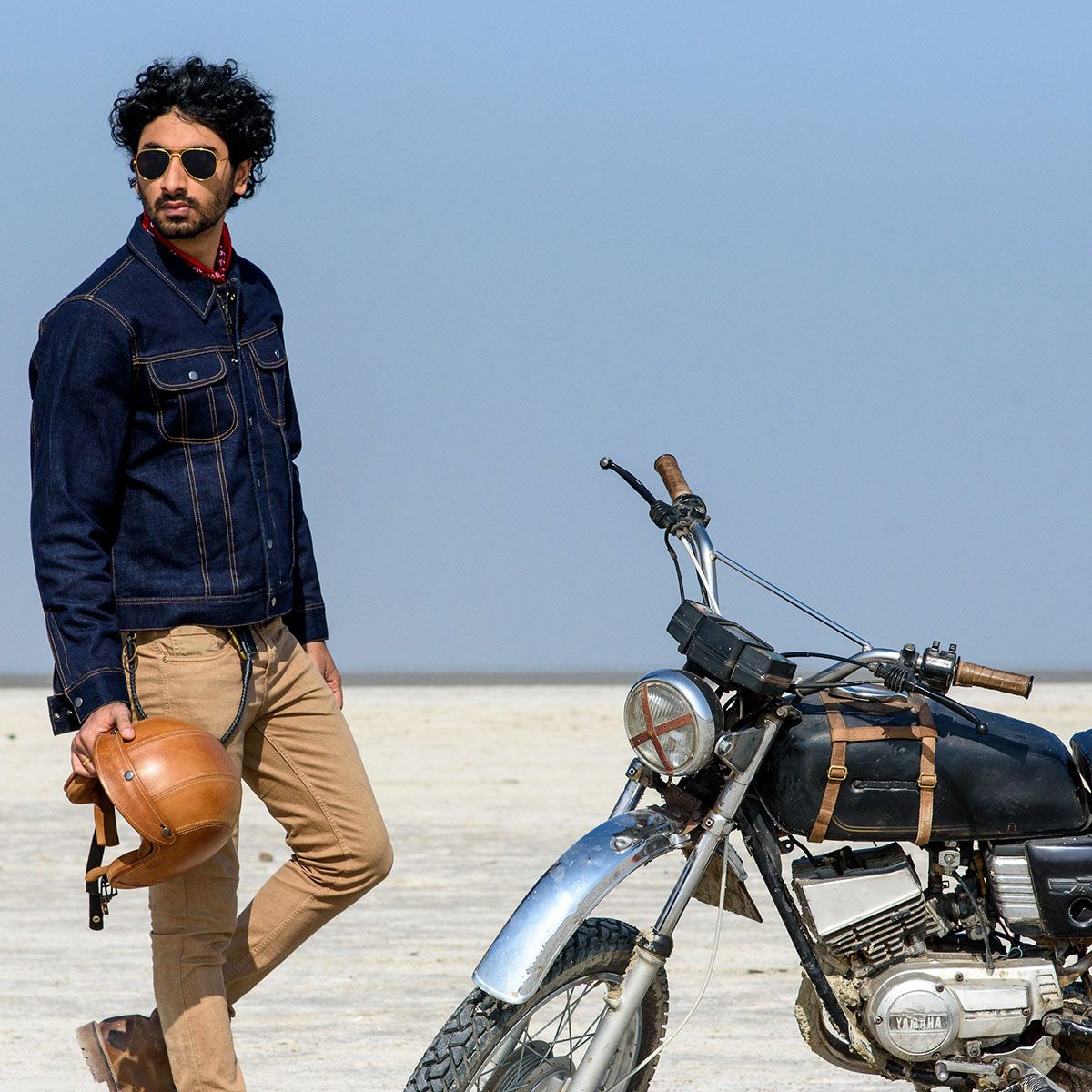 Trip Machine｜”ゼロ” デニム ライディングジャケット｜ファブリック｜インディゴ｜モデル着用