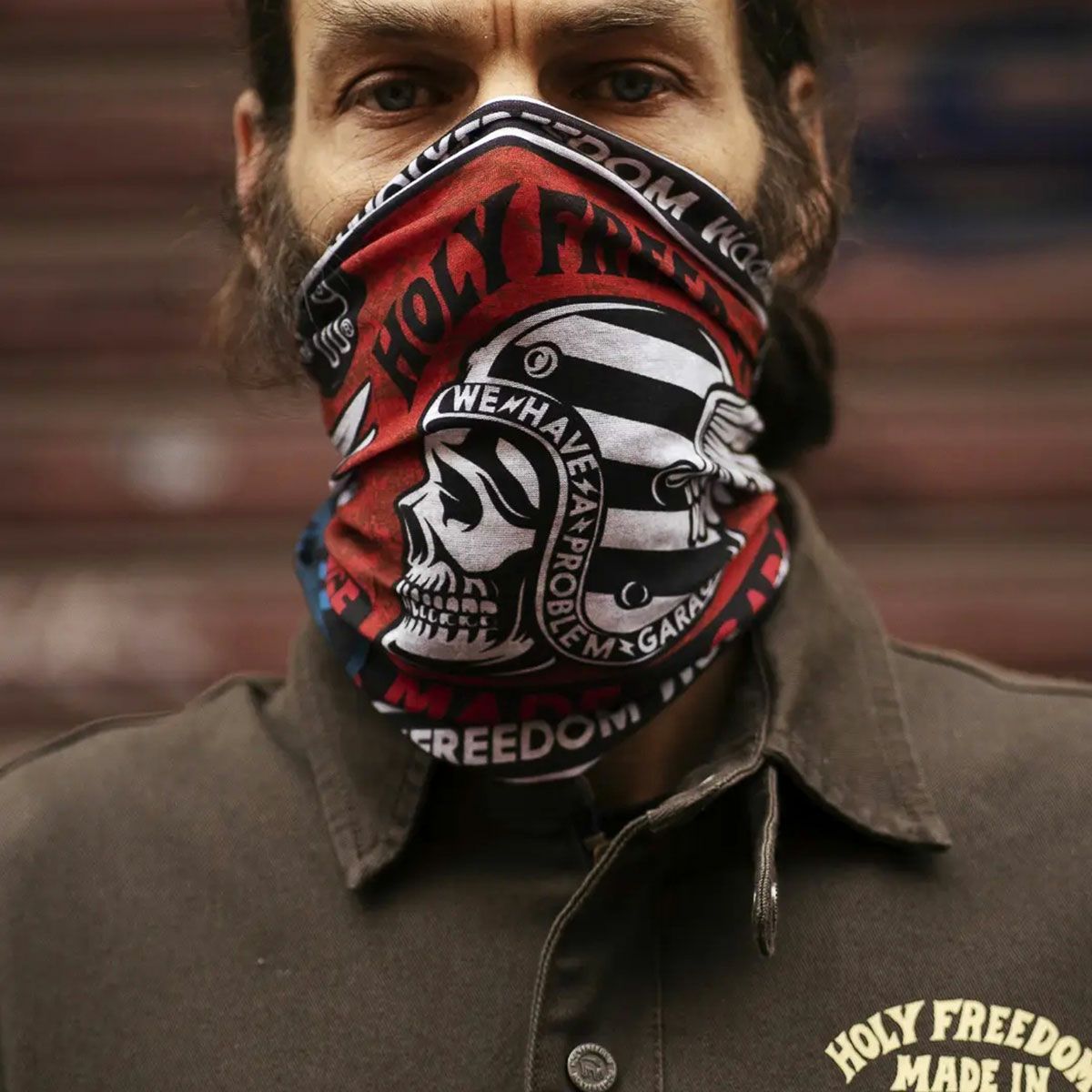 HolyFreedom｜プリマロフト マルチ ファンクション チューブ｜ネックカバー｜POKER SKULL｜モデル着用