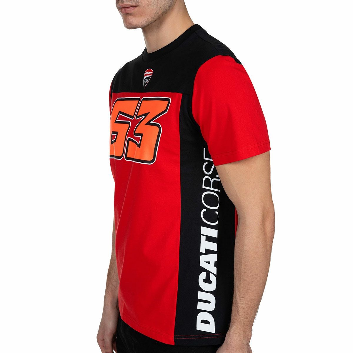 Moto GP Collection｜バニャイア ドゥカティ デュアル ストライプ Tシャツ｜レッド｜モデル着用