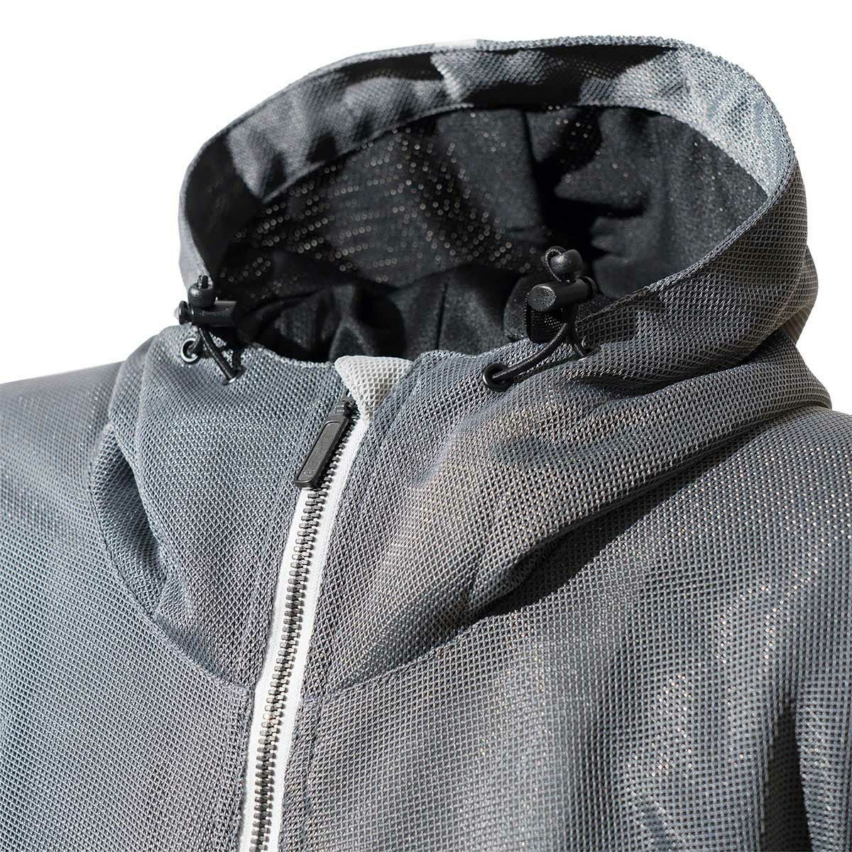 56design｜ボーダー メッシュ パーカー｜ファブリック｜グレー×レッド